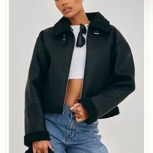 PrettyLittleThing Black Leather Cropped Jacket